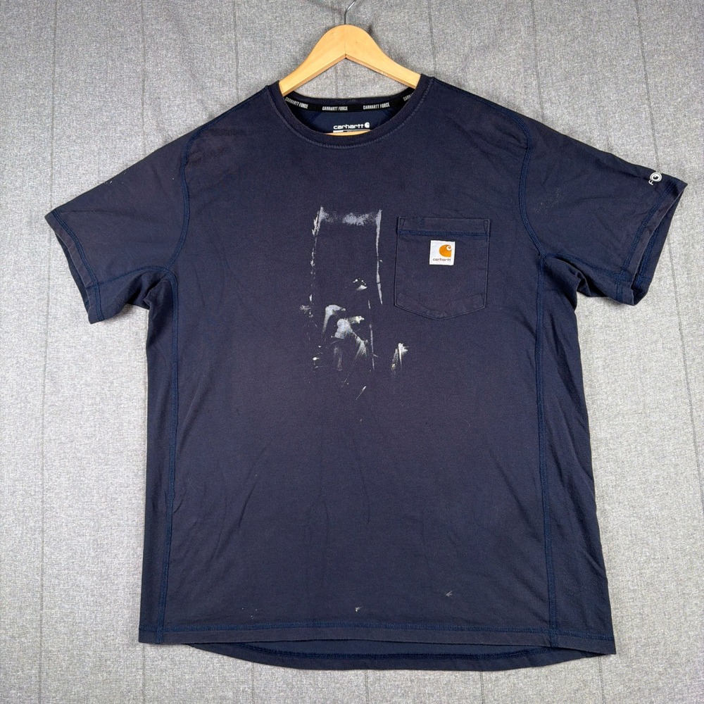 Carhartt Force Mens L Navy Blue Short Sleeve Pocket T-Shirt Sun Fade‎ Workwear